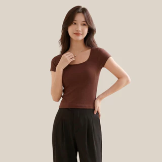 WsimpleBra | Cara Top Shirt เสื้อยืดผู้หญิง คอยู แขนสั้น มีบราในตัว เลิกใส่ชุดชั้นในและซิลิโคลปิดจุก
