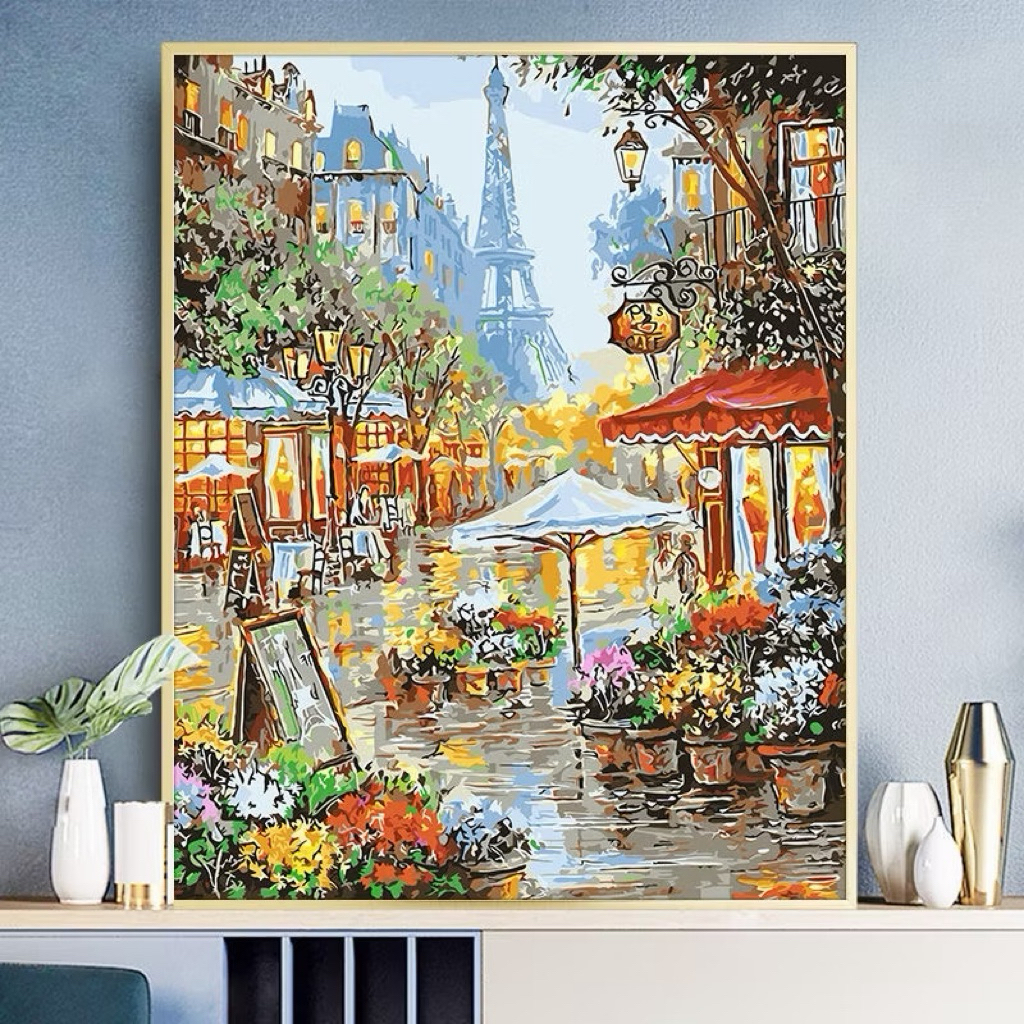 ระบายสีตามตัวเลข วิวปารีส หอไอเฟล ขนาด 40×50 ซม. ขึงเฟรมพร้อมกรอบ | Paint by Numbers มี7 แบบให้เลือก
