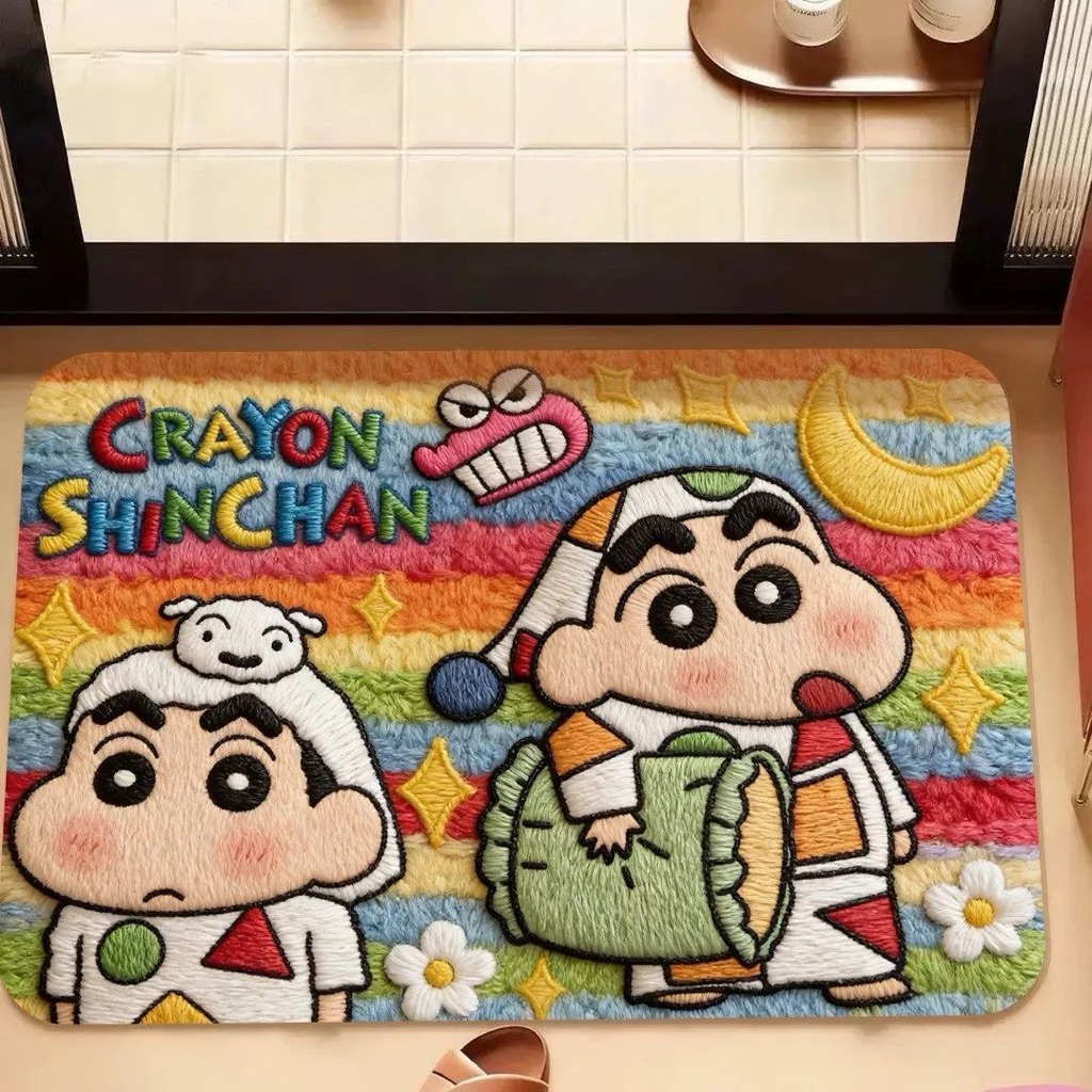 พรมเช็ดเท้า Crayon Shinchan พรมการ์ตูนชินจัง พรมหน้าห้องน้ำ พรมกันลื่น ขนาด 40×60 ซม. น่ารัก ซับน้ำดี