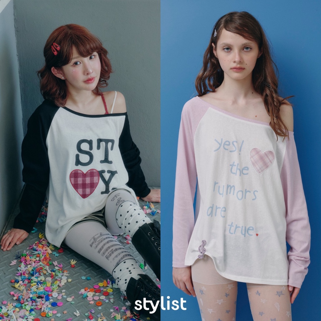 STYLIST x Brinkkty - Mila Amour เสื้อปาดไหล่แขนยาวผ้ายืด Patchwork ลายสก็อต