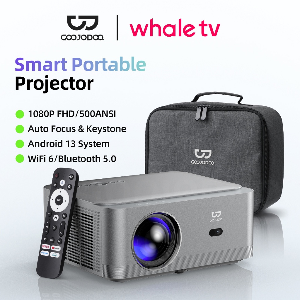 GOOJODOQ โปรเจคเตอร์  1080p 500 Ansi Projector Android 13 พร้อมลำโพง Wifi6 Bluetooth 5.0