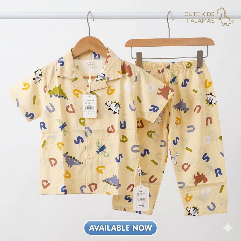 Babi Buy ชุดนอนเด็กคอปกแขนสั้นขายาว ชุดนอนเด็กชาย เด็กหญิง ผ้าฮาวาย คอปกแขนสั้นขายาวมีกระดุมหน้า ผ้านุ่ม ไซส์ 100-120