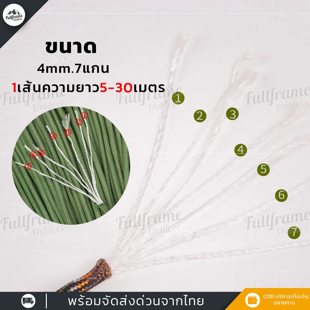 เชือกพาราคอร์ด 7 แกน 4mm สำหรับเดินป่ากางเต็นท์ 5-30 เมตร thumbnail 3