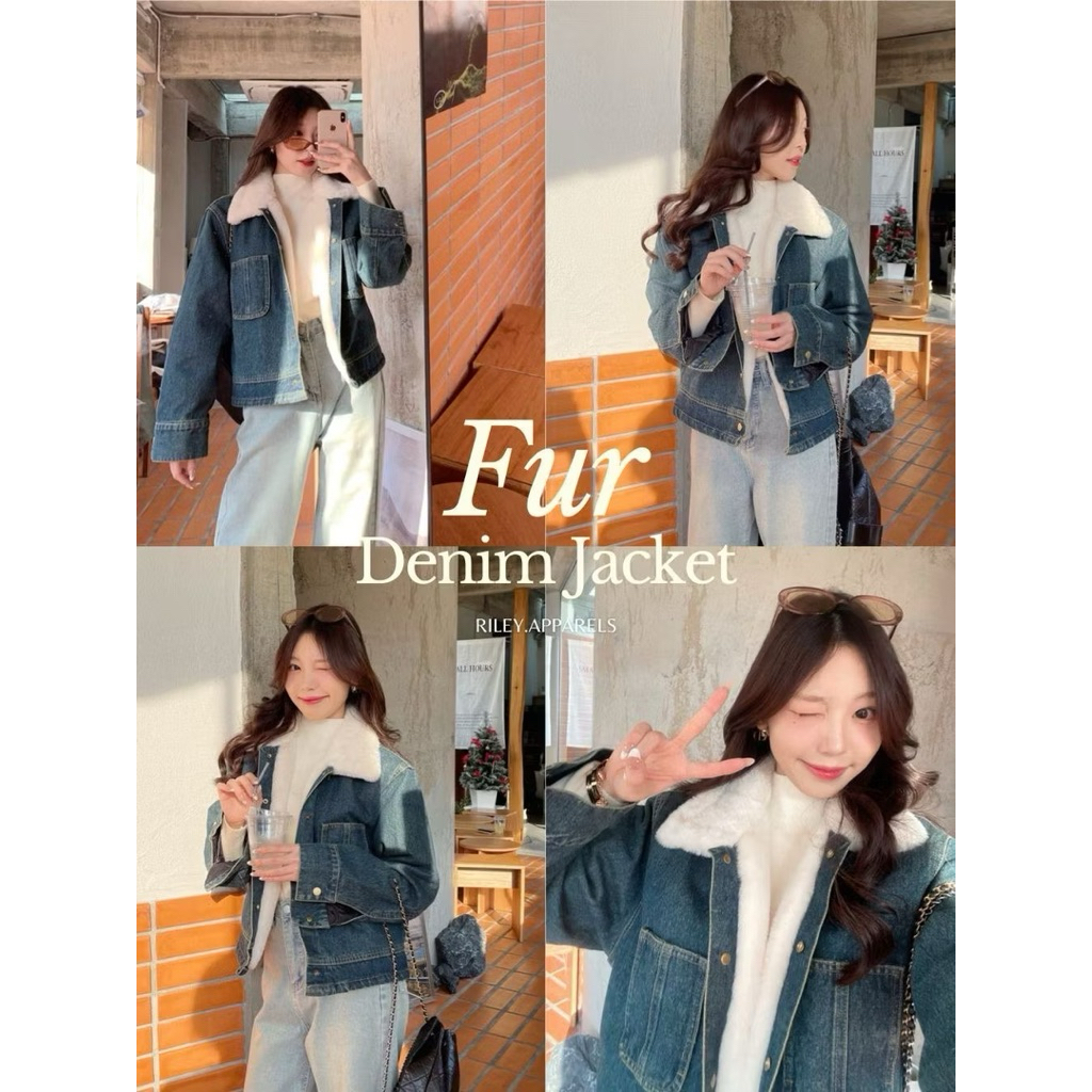 🔴[ส่งต่อ] รวมเสื้อผ้า Riley.apparels cardigan berlin 💖 Riley.apparels - Fur Denim Jacket 8005