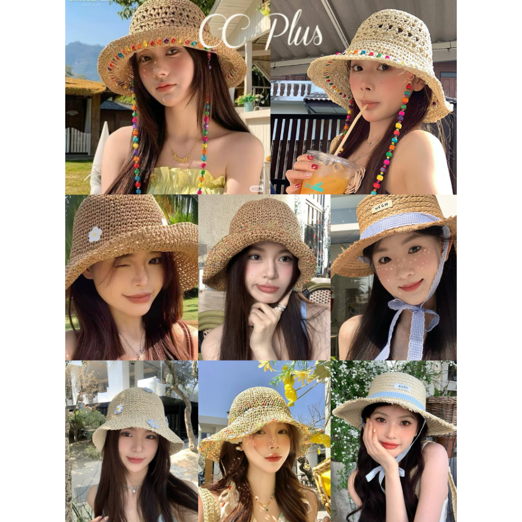CiCi Plus+(CM1027/290/167) หมวกฟางสานกันแดด ทรงบักเก็ต ระบายอากาศได้ดี ใส่ไปทะเลคือปังมาก