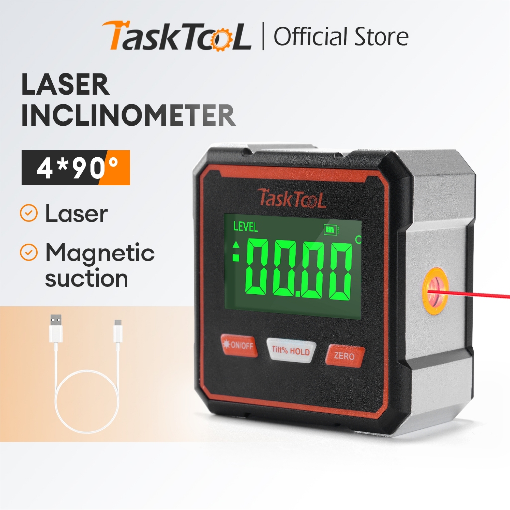 TASKTOOL 5V วัดมุมจอแสดงผล เครื่องวัดมุมคอด 400mAh แม่เหล็กดูดแบบพกพา ระดับความเอียงของเลเซอร์แม่เหล็ก
