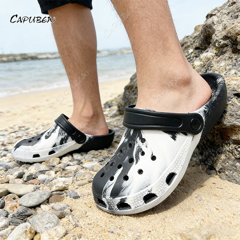 CAPUBEW รองเท้าแตะชายหาด รองเท้าหัวโตแบบมีรู สไตล์เกาหลี DIY แฟชั่น พื้นหนาจัดส่งภายในระบบ #07