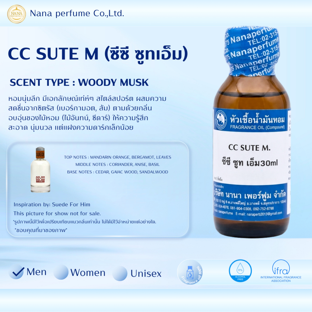 หัวเชื้อน้ำหอม 100% ขนาด30-100ml. กลิ่นซีซี ซูทเอ็ม(CC SUTE M)
