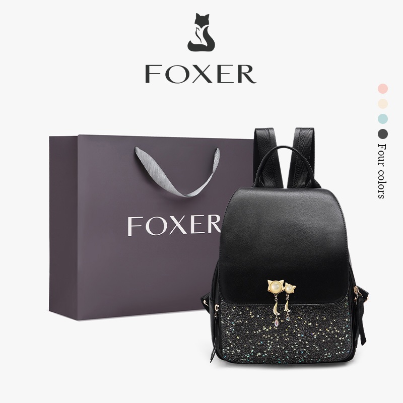 FOXER กระเป๋าเป้สะพายหลังผู้หญิง กระเป๋าสะพายคู่วัสดุหนัง กระเป๋าเป้สะพายหลังขนาดเล็กกันน้ำ