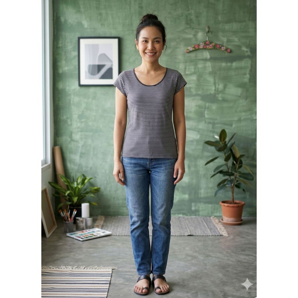 MUJI Gray Striped T-Shirt Size L