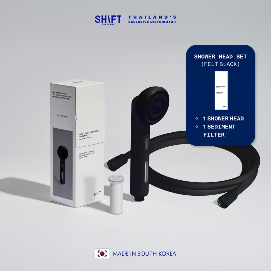 SHIFT Shower Head + Silicone Hose สี Felt Black ฝักบัวอาบน้ำ พร้อมสายยาง กรองน้ำ แรงดันสูง