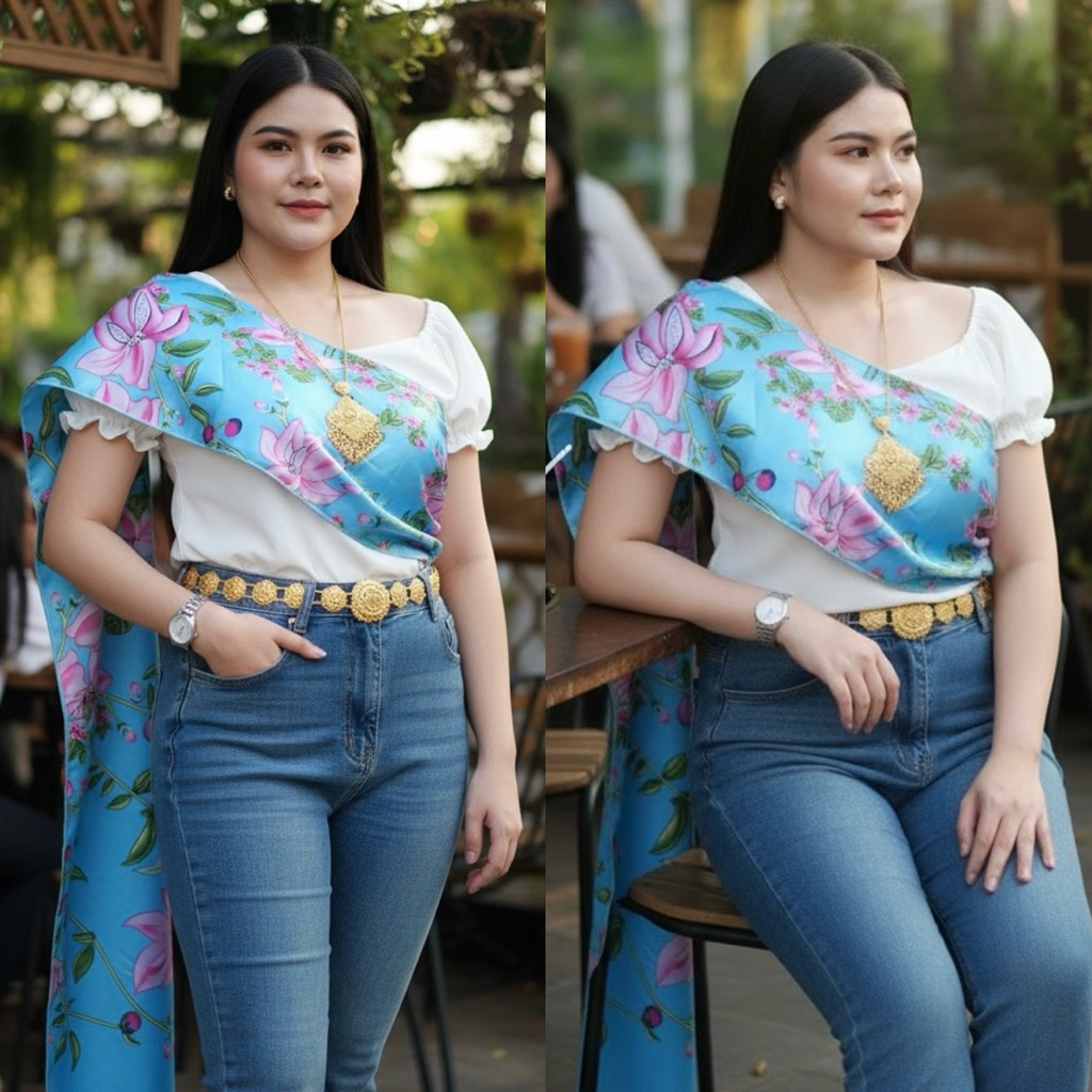 เสื้อสไบไซร้สาวอวบ อก38-48“นิ้วเนื้อผ้าซาตินใส่สบาย ไม่คัน ไม่ยับ แขนตุ๊กตา สำหรับงานบุญ งานบวช สงกรานต์