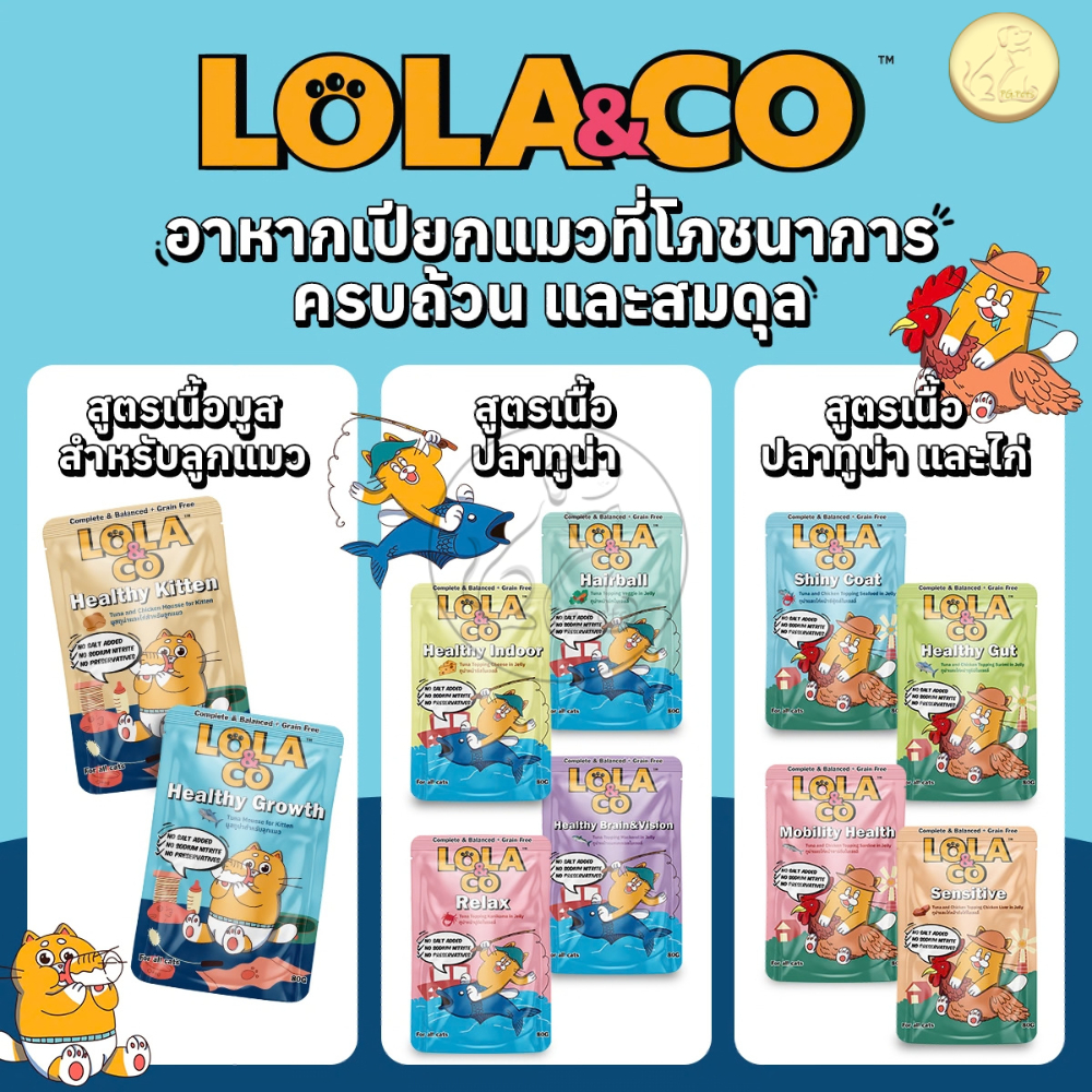 [x12ซอง] Lola&Co อาหารเปียกแมวสูตร Complete & Balanced เกรนฟรี ไม่เติมเกลือ ขนาด 80g*12ซอง
