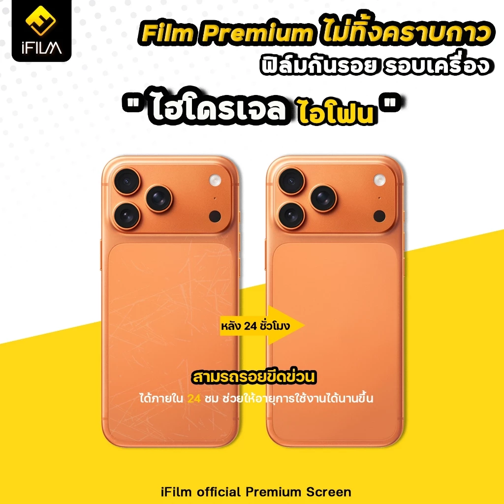 iFilm ฟิล์มหลัง คลุมขอบข้าง เว้นlogo For iPhone 17promax 17pro 17 16 promax 15 ไฮโดรเจล ใส / ด้าน ฟิล์มกันรอย รอบเครื่อง thumbnail 4