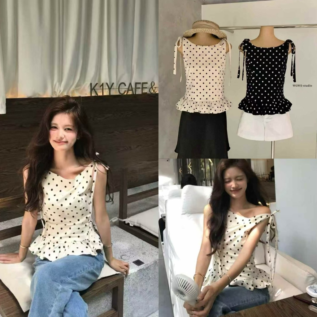 พร้อมส่ง 9064 เสื้อแขนกุด ลาย polka dot งานซิปข้าง เนื้อผ้าดี ทรงสวย TAG:WG.WE – โปรปัง