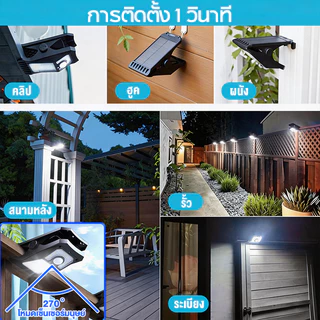 【ซื้อ 1 แถม 1】ไฟโซลาร์เซลล์แบบหนีบ 300W LED 45 ดวง เซ็นเซอร์ตรวจจับคน กันน้ำ ติดตั้งง่าย ไม่เสียค่าไฟ