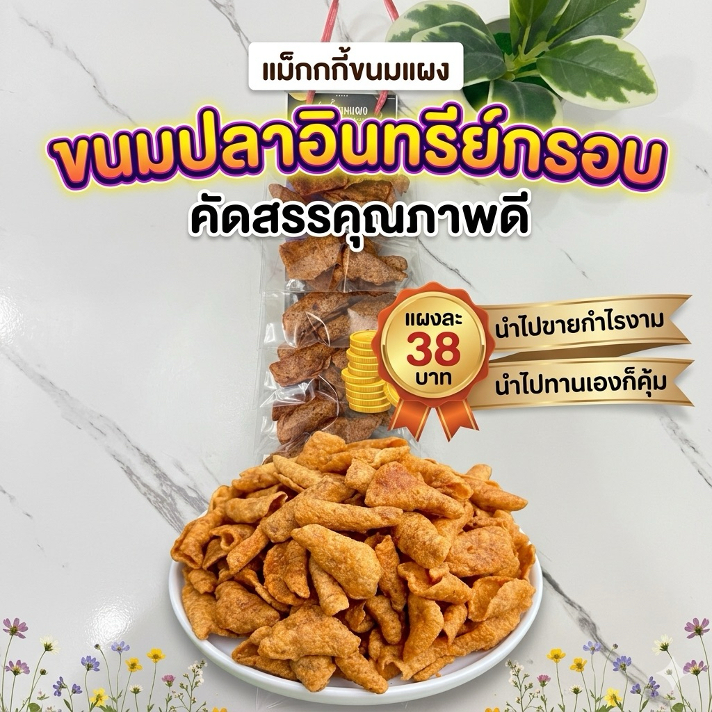 ขนมแผงปลาอินทรีย์กรอบ แผงละ 10 ห่อ