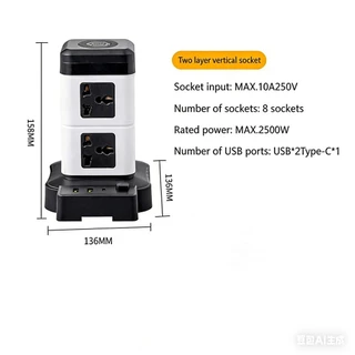 2/3/4 ชั้น Tower Socket Surge Protector แนวตั้งเดสก์ท็อปสายไฟ 1.8 ม.สายต่อสําหรับโฮมออฟฟิศไร้สายชาร์จ TH