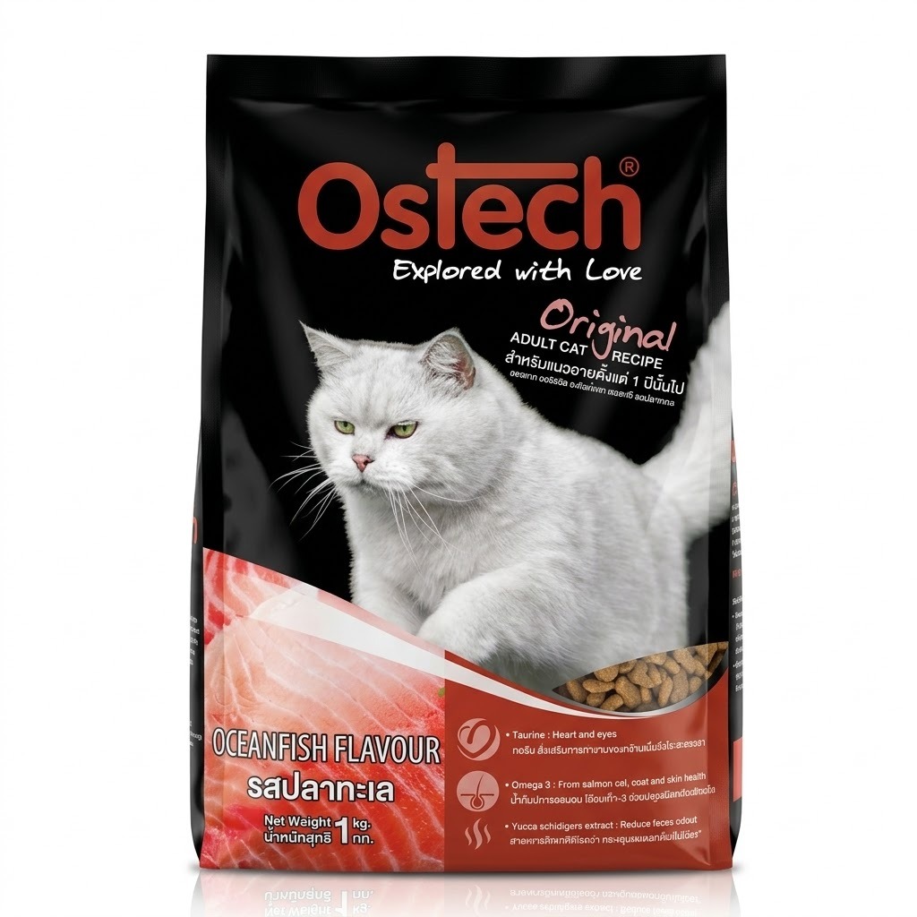 Ostech Original 1 kg. รสปลาทะเล อาหารแมว รสชาติใหม่ ถูกใจน้องแมว Oceanfish flavour
