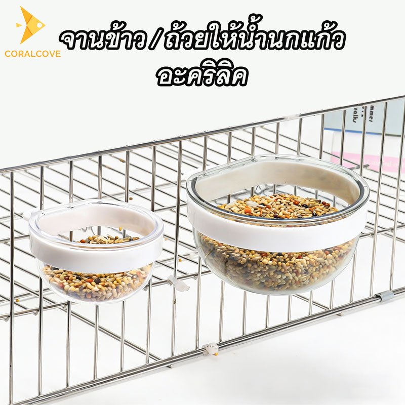 coralcoveshop ถ้วยอาหารนก ถ้วยให้น้ำนกแก้ว ป้องกันอาหารหก สำหรับนกเลิฟเบิร์ด หงส์หยก คอกคาเทล