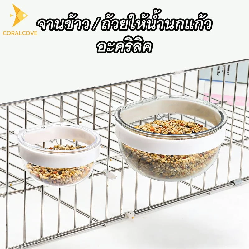 coralcoveshop ถ้วยอาหารนก ถ้วยให้น้ำนกแก้ว ป้องกันอาหารหก สำหรับนกเลิฟเบิร์ด หงส์หยก คอกคาเทล