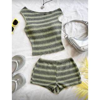 Set S2510 ชุดเซ็ต 2 ชิ้น เสื้อแขนกุด+กางเกงขาสั้น เอวยางยืด