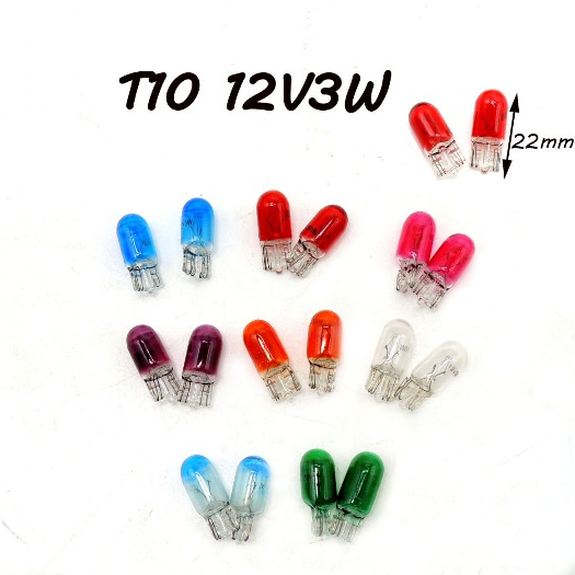 หลอดไฟไมล์ T10 12v3w มีสีให้เลือก มี8สี T10 หลอดไฟหน้าปัด ไฟเรือนไมล์ หลอดไฟหรี่ ไฟหน้าปัดมอเตอร์ไซค์ ขั้วเสียบ(1 คู่)