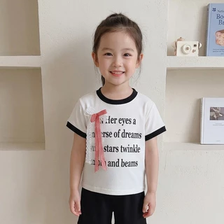 Babyonline(Y435)O2 (ส่งด่วน1วัน)ชุดเซ็ตเสื้อยืดคอกลมแขนสั้นและกางเกงขายาว แต่งโบว์สุดน่ารัก ผ้าร่อง นิ่ม