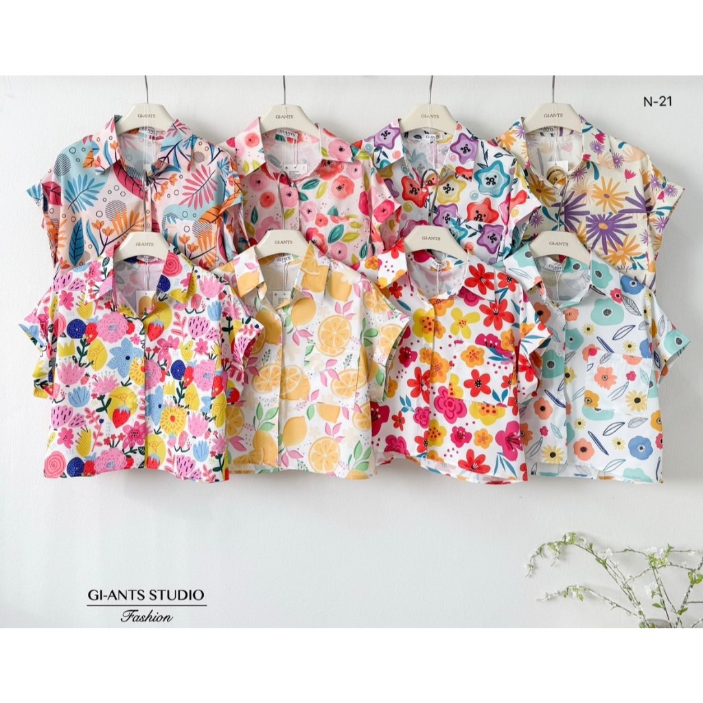 ป้าย Gi-ant เสื้อเชิ้ต (ครอป) ผ้าซิลค์เกาหลี อก 40 นิ้ว ยาว 17 นิ้ว