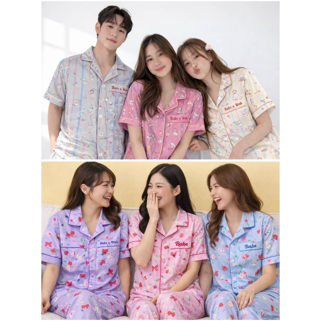 ชุดนอน ผ้าไหมอิตาลี่ แบรน Babe a wish รอบอก 44“/48“  ลื่น เย็น ใส่สบาย ไม่ต้องรีด🧺
