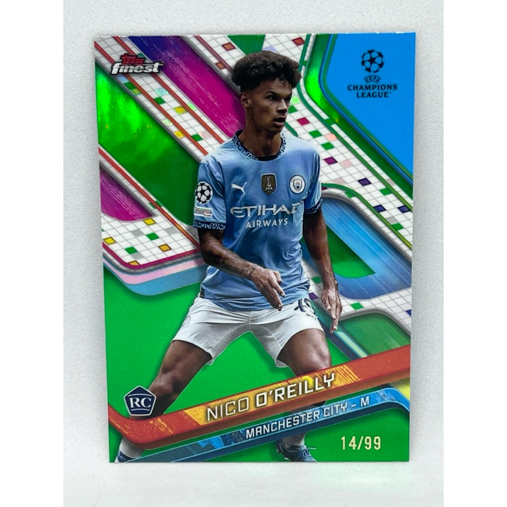 การ์ดฟุตบอล Topps Finest 2024 - 2025  Nico O’Reilly (RC) Green Refractor /99