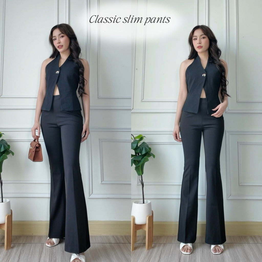 R02 classic Slim pants-ขาม้าเล็ก ซิปหลัง  detail เรียบหรู ผ้าเทพ หนา นุ่มยืด 155-167 ใส่ได้