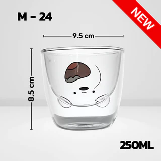แก้วน้ำ 2 ชั้น ลายการ์ตูนน่ารัก แก้วกาแฟ Double Wall Glass สวยงาม ทนทาน ใส่ได้ทั้งน้ำร้อนและเย็น แก้ว สไตล์มินิมิอล