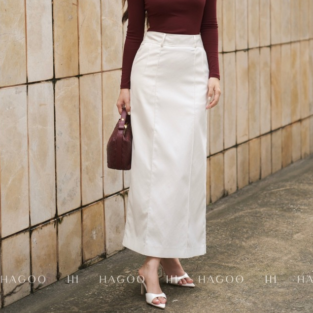 HAGOO กระโปรงยาวผ้า Kaki ทรงสุภาพ ดีไซน์เรียบหรู [CV941]