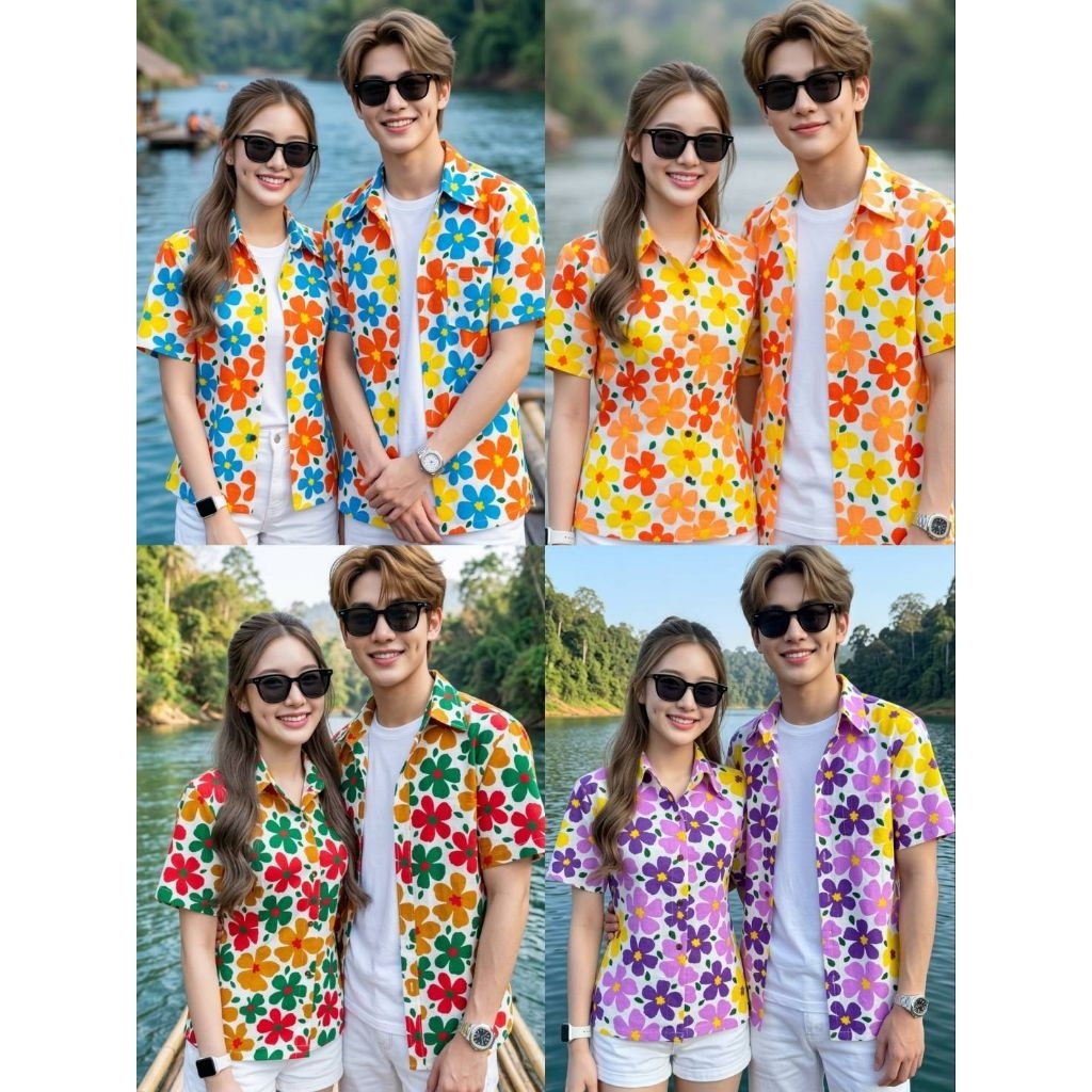 เสื้อคู่ลายดอกชาย-หญิงใส่สงกรานต์.