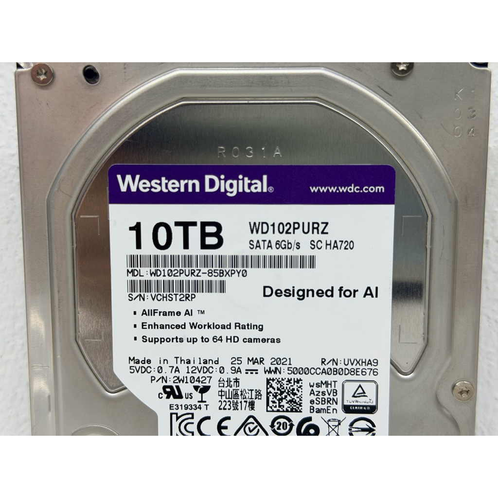 10tb 10 TB 3.5 INCH HDD ฮาร์ดดิสก์   WD PURPLE PRO - 7200RPM SATA3 (WD101PURP) ประกัน ร้าน 1 เดือน