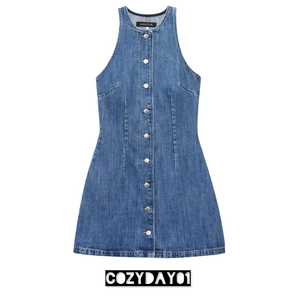 พร้อมส่ง | Cozyday01 เดรสยีนกระดุมหน้าสุดน่ารัก cozyday