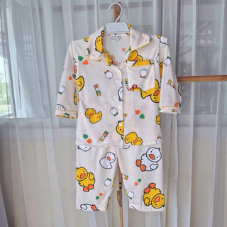 ชุดเด็กผ้ายืดลายเป็ด ขาสั้นแขนสั้น ขายาวแขนยาว พร้อมส่ง