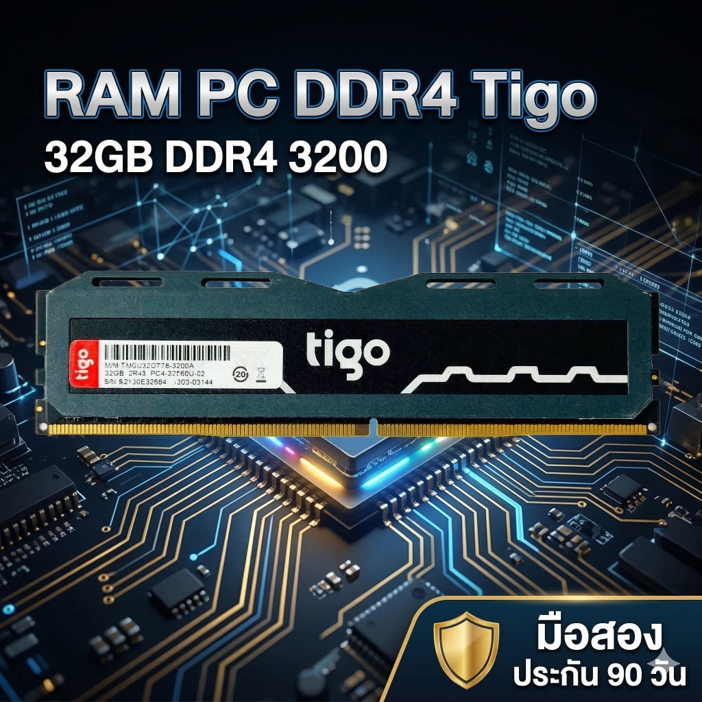 [มือสอง] RAM Tigo DDR4 32GB Bus 3200MHz (PC4-25600) แรมคอมพิวเตอร์ตั้งโต๊ะ ประกันร้าน 90 วัน