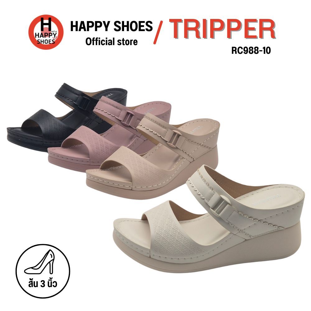 TRIPPER ทริปเปอร์ RC988-10 รองเท้าส้นสูง สำหรับผู้หญิง ส้นรองเท้า 3 นิ้ว หนังนุ่ม สวมใส่สบายเท้า