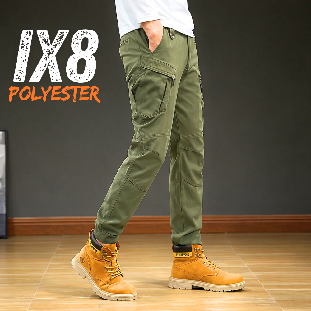 IX8 กางเกงคาร์โก้ กางเกงยุทธวิธี ผ้ายืด สีเขียวขี้ม้า มีซับใน มีช่องกระเป๋าหลายช่อง XS-5XL