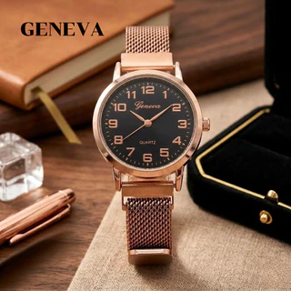 GENEVA นาฬิกาข้อมือผู้หญิง สายแม่เหล็ก นาฬิกาข้อมือผู้หญิง สไตล์แฟชั่น/ลักชูรี