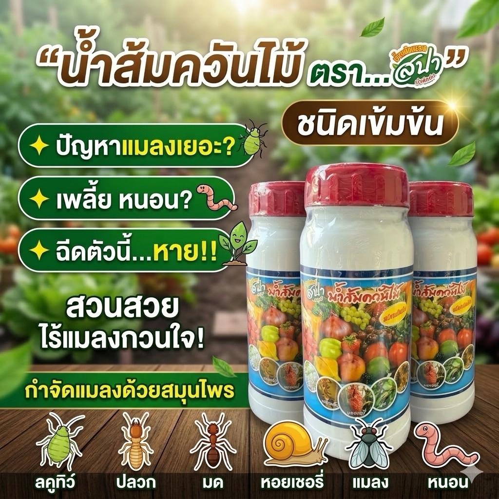 น้ำส้มควันไม้ สูตรเข้มข้น ไล่แมลง เพลี้ย หนอน กำจัดศัตรูพืช เห็นผลไว ออร์แกนิค100%