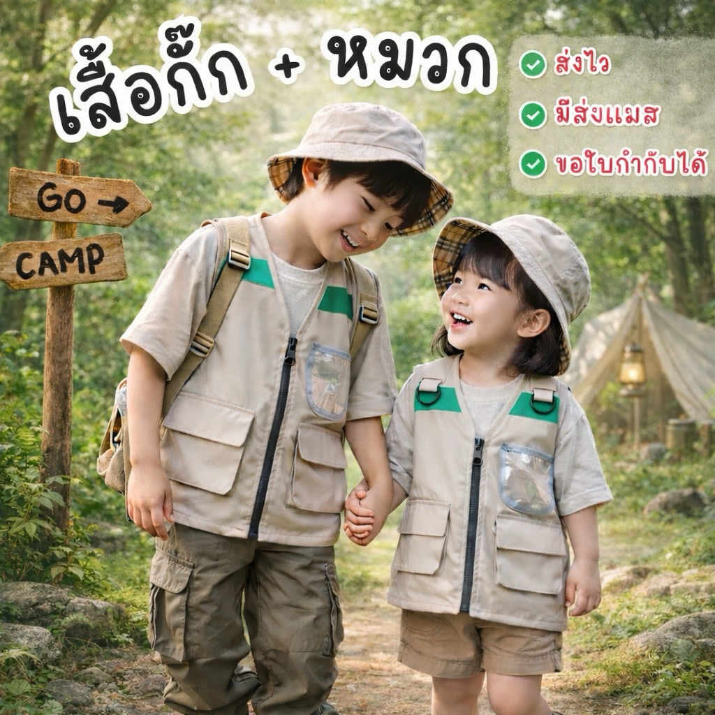 🏍️มีส่งแมส จาก กทม🔥เสื้อแค้มปิ้ง +หมวก เสื้อเดินป่า เสื้อกั๊กเดินป่า เสื้อซาฟารี