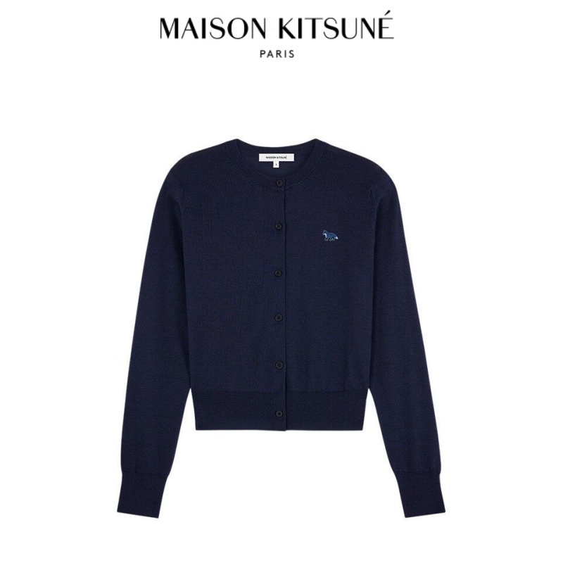 Maison Kitsune🇯🇵  Women's retro casual knitted cardigan with playful colors and little foxes เสื้อสเ