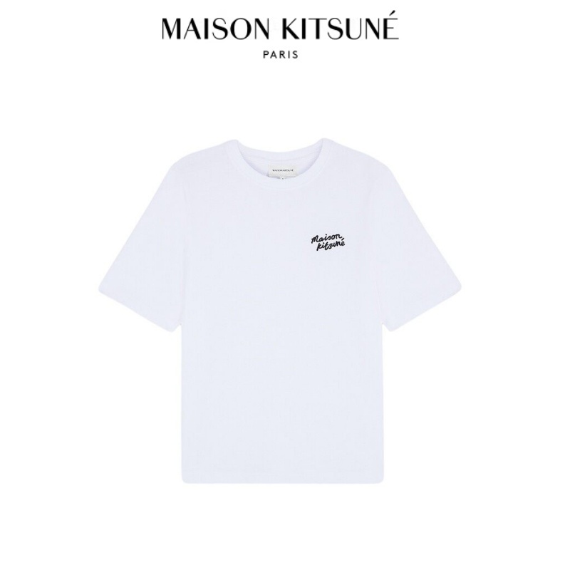 Maison Kitsune🇯🇵  Men's Handwritten Series Comfortable Fit Retro T-Shirt เสื้อยืดแขนสั้นลายลายมือ