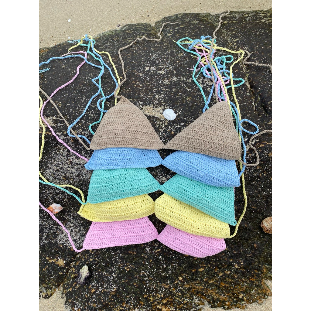 พร้อมส่ง ชุดว่ายน้ํา bikini ผูกคอ ไหมพรม ชุดไปทะเล บิกีนี่