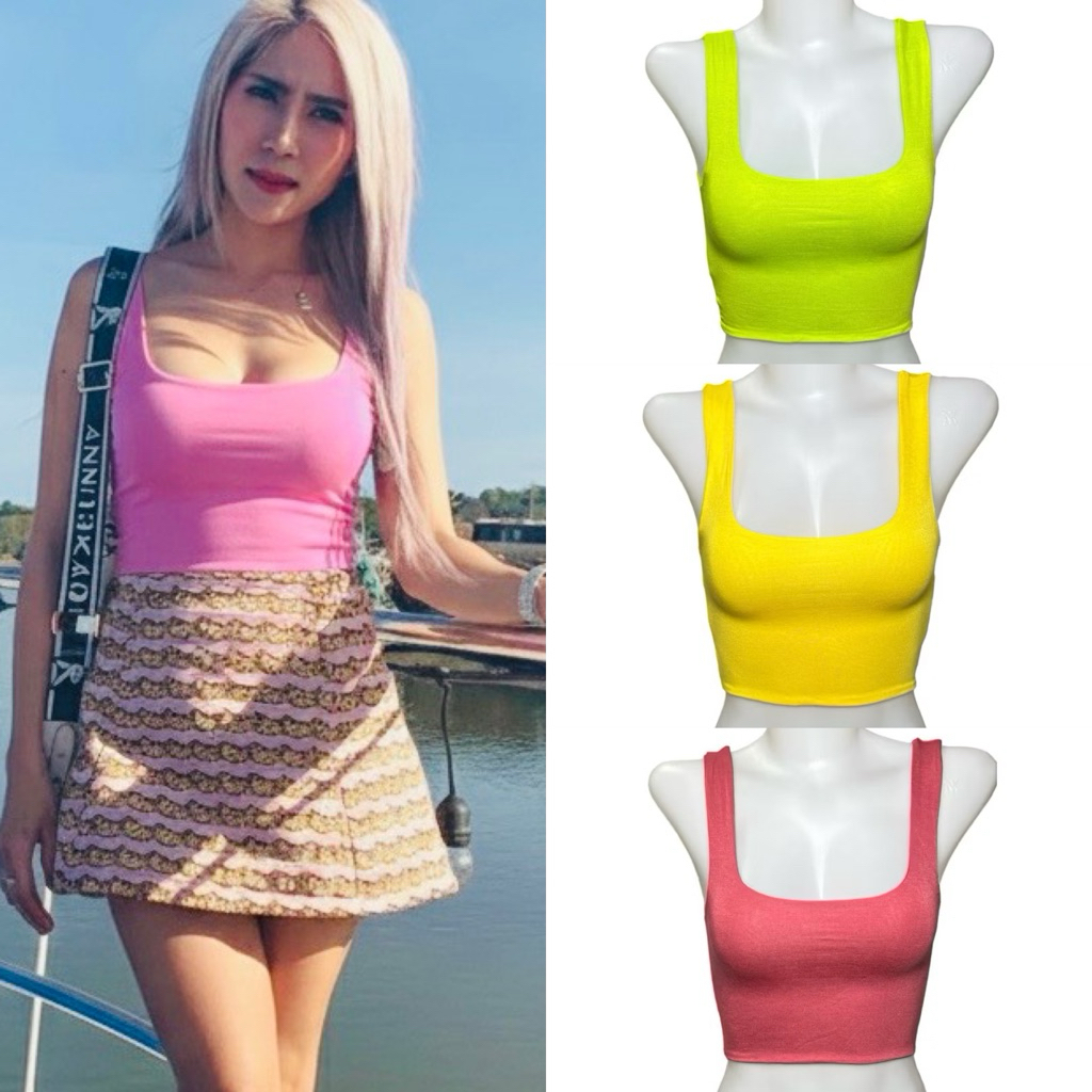 Sns84⛵️เสื้อครอป⛵️คอยู⛵️ทรงLisa⛵️ผ้าเรย่อนเย็บ2ชั้น