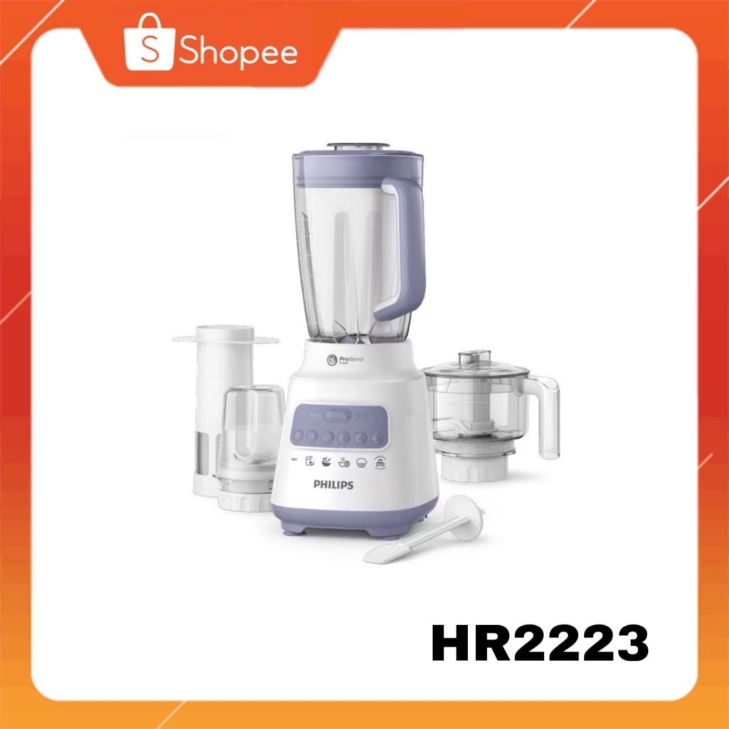 Philips Blender เครื่องปั่นเอนกประสงค์ รุ่น HR2223/00 พร้อมอุปกรณ์ ความจุ 2 ลิตร HR2223