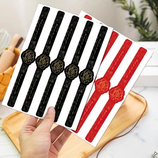 ( LP ) สติกเกอร์แถบยาวลายดอกไม้ สีแดง-ดำ 50 ชิ้น/แพ็ค สำหรับปิดผนึกกล่องเค้ก สติกเกอร์ตกแต่ง DIY ความยาว 22 ซ.ม
